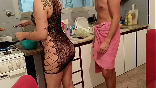 Fucking in the kitchen with my young stepfather’s beautiful cock
