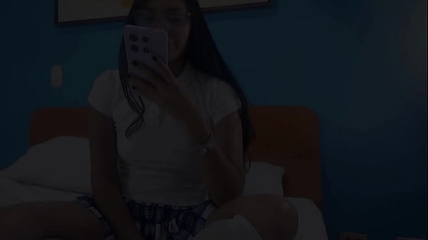 Shy but very sexy college stepsister fucking with stepbrother in a short mini skirt